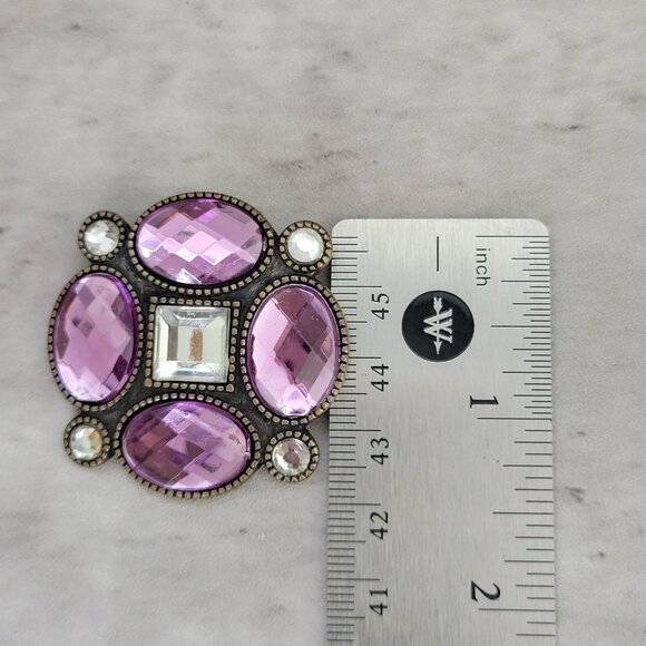 Vintage Statement Brooch Pin Faceted Glass Rhinestone Brass Metal Art Deco 1930s - Picture 12 of 14